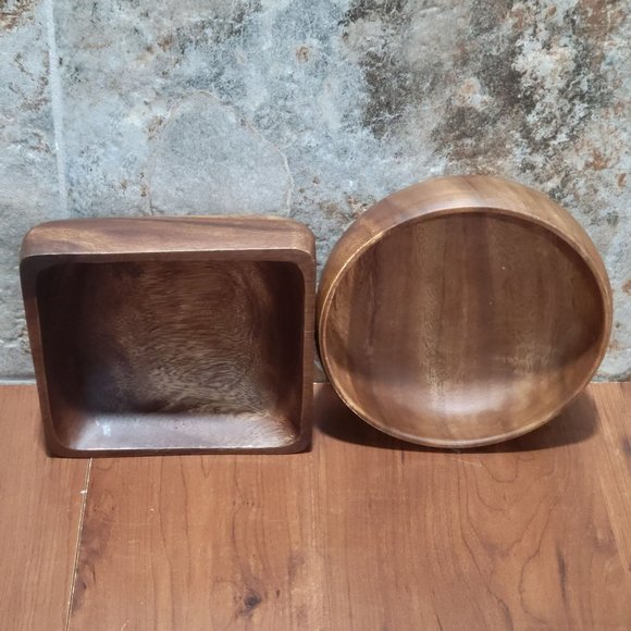 Woodard & Charles Wood Bowls Square & Round Set of 2 - Picture 4 of 10
